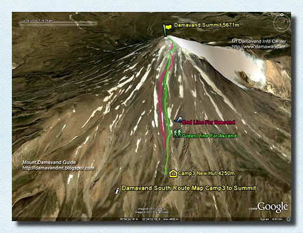 Mt Damavand Camp3 to Summit GPS track and route map Mt Damavand Camp3 to Summit GPS track and route map